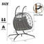 Double fauteuil à œufs d'extérieur avec support - coussin respirant, fait à la main, gris foncé pour balcon de patio, cadre suspendu en fer pour 2 personnes