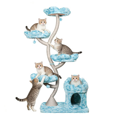 Tour pour arbre à chat 4 couches avec lit pour chat et cachette, ensemble de housse de remplacement supplémentaire inclus, housses interchangeables lavables pour deux styles