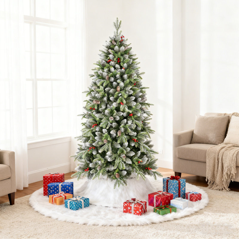 Arbre de Noël artificiel illuminé de 6 pi avec baies rouges et pommes de pin naturelles, arbre de Noël complet avec support en métal robuste pour la décoration intérieure