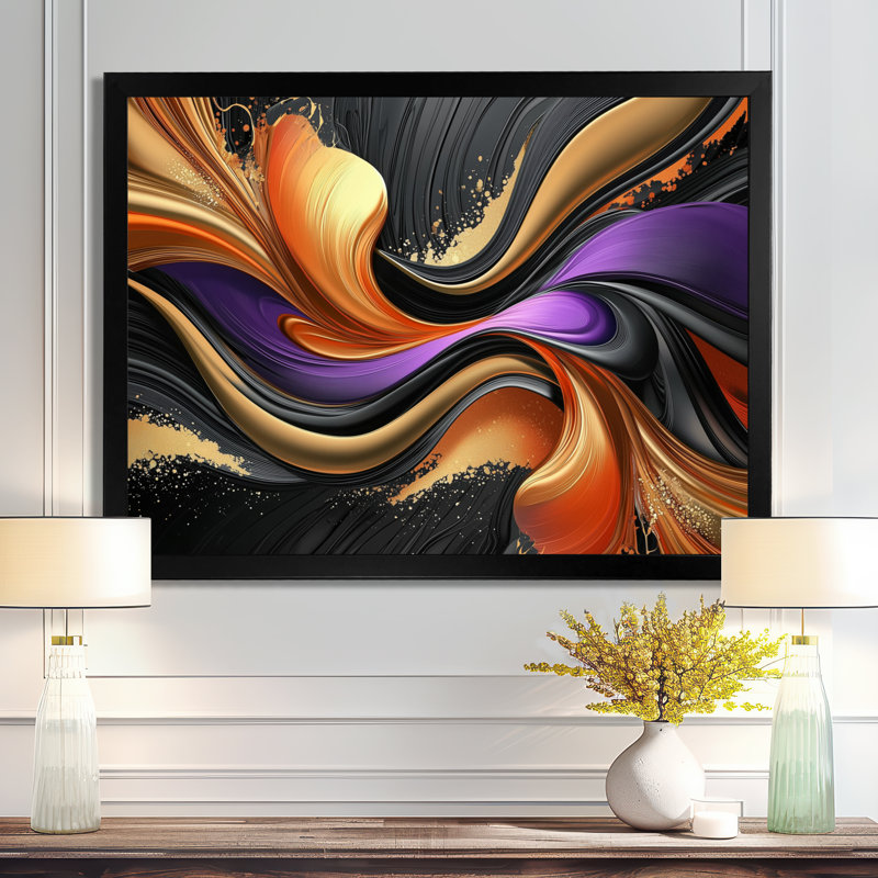 Abstrait abstrait métallique doré et mauve II - Art mural transitionnel moderne abstrait, 12" H x 20" W, Picture Framed Print