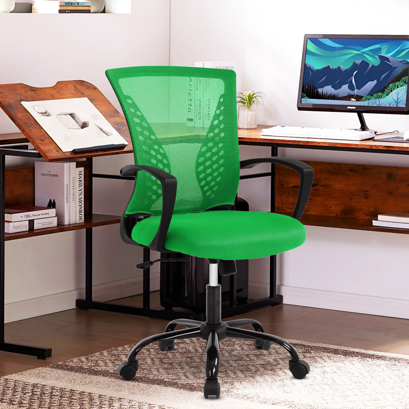 Chaise de bureau Fauteuil de bureau pivotant à dossier moyen Support lombaire réglable Fauteuil de bureau ergonomique en maille avec accoudoirs pour bureau personnel