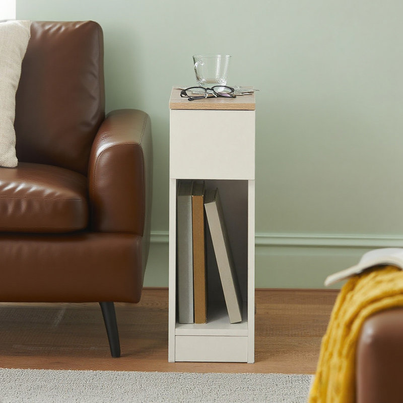 Jayshaun 20cm 1 Drawer Bedside Table, White/Beige