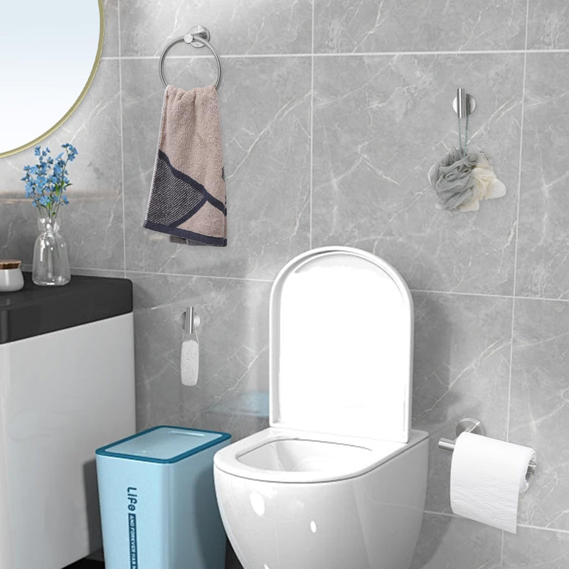 4-Piece Bath Hardware Set With Robe Towel Hooks Towel Ring Toilet Paper Holder Modern Accessories Kit , Brushed Nickel