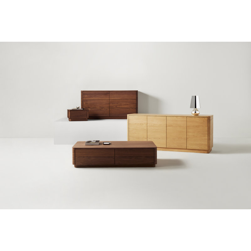 Walnut Rectangular Wood Coffee Table with Storage