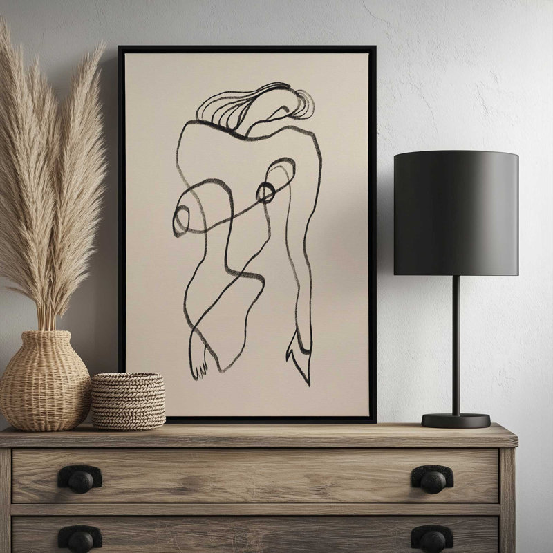 Dessin au trait, surréalisme nu par Garima Dhawan, reproduction d'art, H 24 po x l 18 po, Cadre flottant, Brun