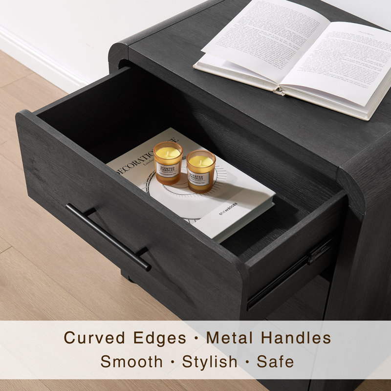 Auralis Organic Modern 3 Drawer Nightstand Set Of 2 With Curved Waterfall Design And Spacious Storag
