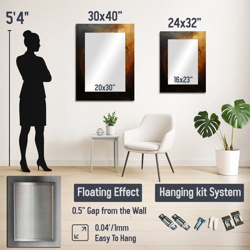 Bronze Blackhole Solar System I - Our Solar System Decorative Mirror, Yellow Large Wall Mirror, Printed Metal Art, 32" x 24"