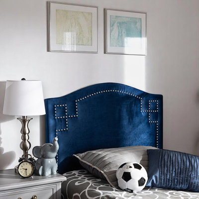 Tête de lit tapissier à tête cloutée en velours bleu royal Montserrad, H 56,04 po x l 38,69 po x P 2,16 po