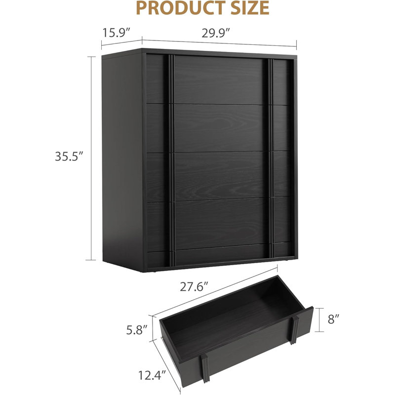 Armoire de rangement moderne à 4 tiroirs avec poignées verticales
Bas-relief noir