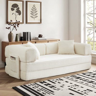 81" Convertible Boneless Sleeper Sofa with Side Storage Pocket, Oversized Deep Seat Modular Corduroy Couch
