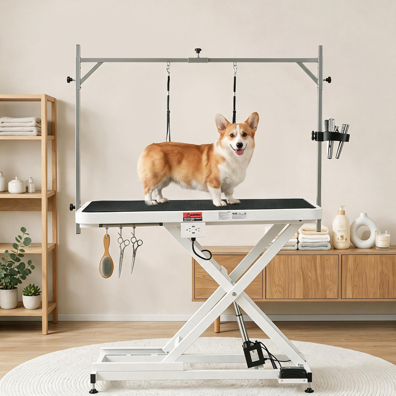Table de toilettage électrique pour animaux, station de toilettage robuste de 127 cm (50 pouces) pour chiens, support professionnel amélioré pour grands chiens, bain, coupe, séchage, hauteur réglable, charge maximale de 181 kg (400 lb), crochets et étagère de rangement