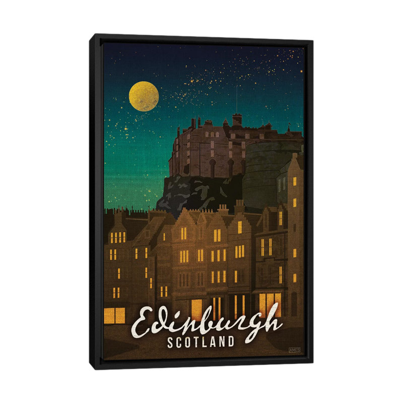«Écosse-Édimbourg» par Missy Ames - impression d'art graphique, H 26 po x l 18 po x 1,5 po, Toile avec cadre noir