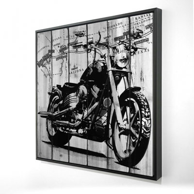 Motorcycle Gray And Black Print On Canvas