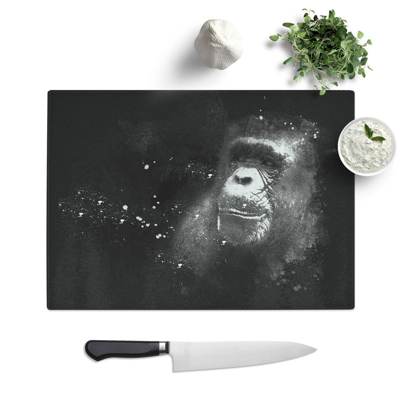 Tempered Glass Ape Paint Splash Chopping Board, 20 cm x 28.5 cm