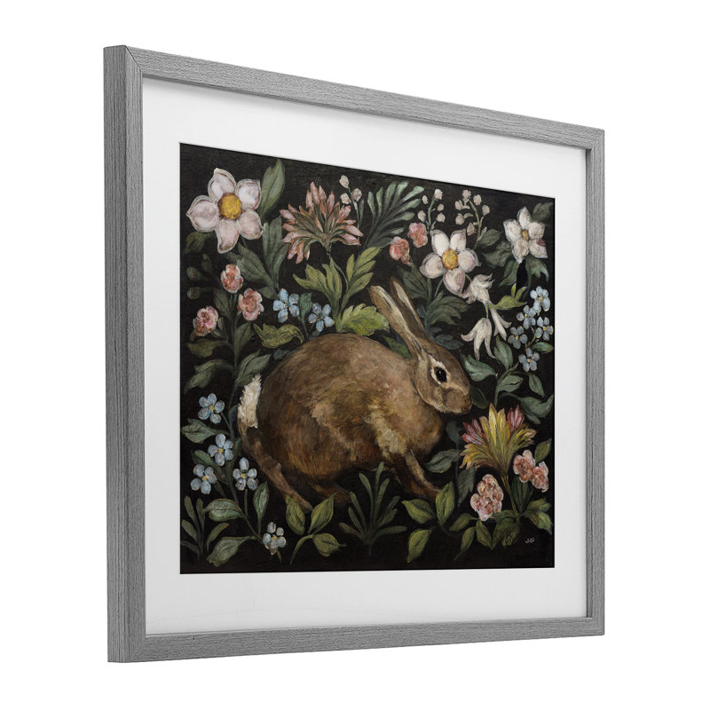 «Flora And Fauna Rabbit», reproduction sous verre encadrée, design par Julia Purinton, H 13 po x l 16 po, Cadre de ferme gris