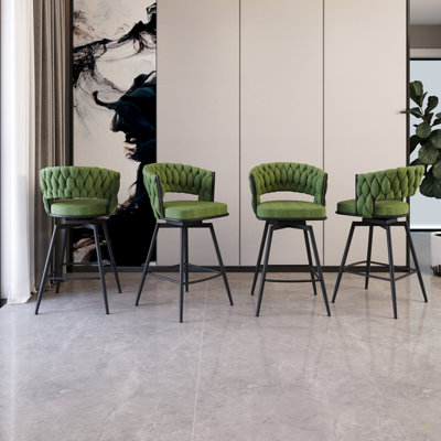 Tabouret de bar en suède tissé, tabourets à pieds sans tabourets de cuisine réglables, tabourets de bar pivotants à 360 degrés, tabourets de comptoir avec repose-pieds