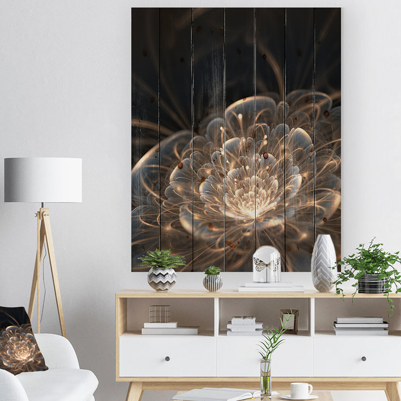 «Abstract Fractal Flower With Golden Rays», reproduction sur toile - Fleur fractale, Bois, H 46 po x l 36 po x P 0,78 po