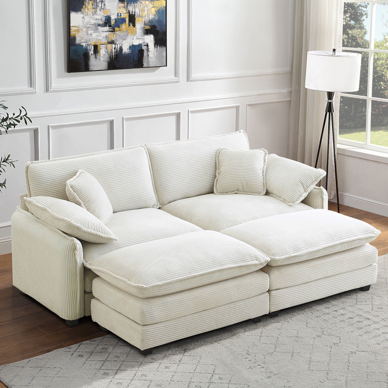 Chaise longue rembourrée Mavyn, Velours côtelé beige