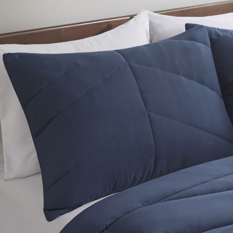 Navy Twin Reversible Microfiber Chevron Bedspread Set