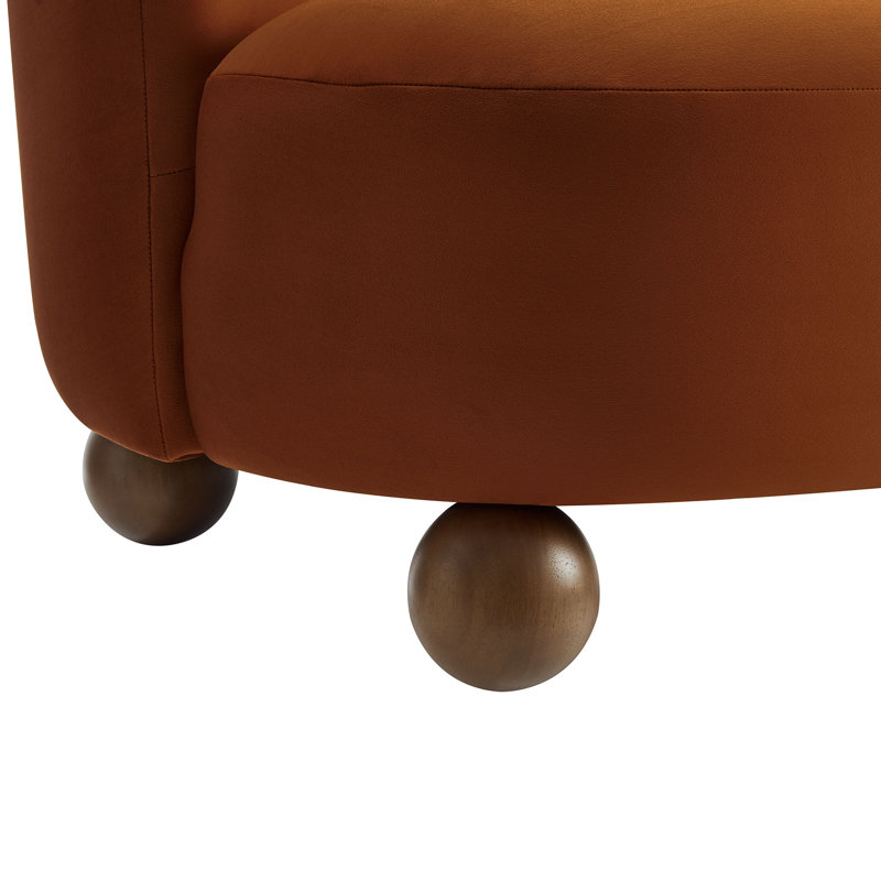 Monroe Boucle Fabric Accent Chair In Coral Walnut, Velours rouille