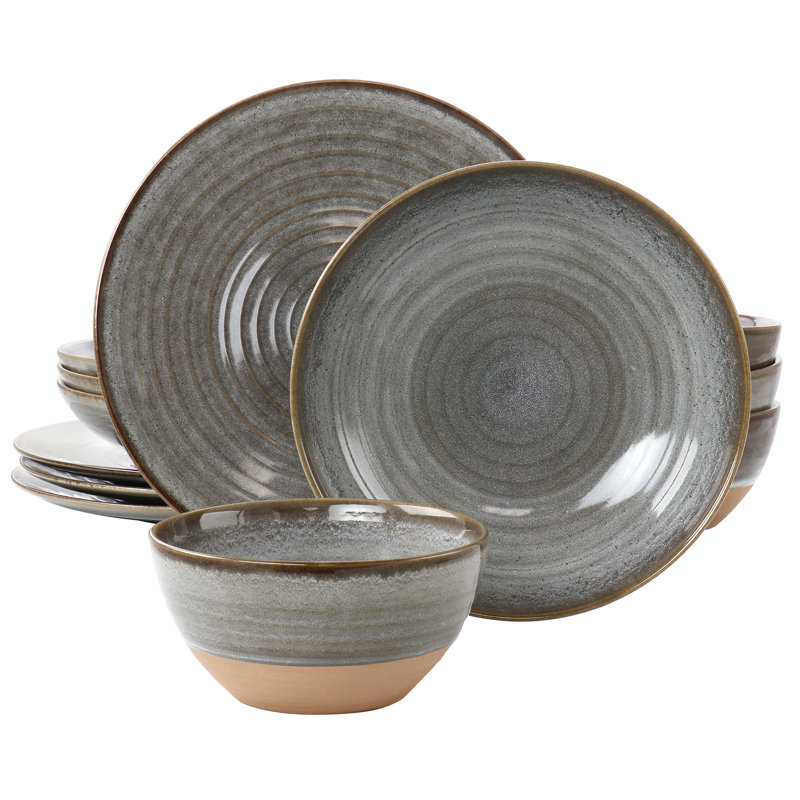 Gibson Elite 12 Piece Dreamweaver Round Earthenware Dinnerware Set, Gray