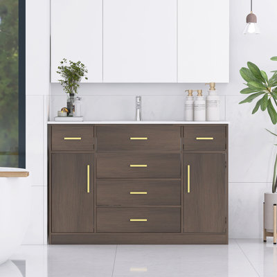 Modern Classic 48-Inch Freestanding Bathroom Vanity With Single Sink Resin Basin, With 6Soft-Close Drawers, 2-Door