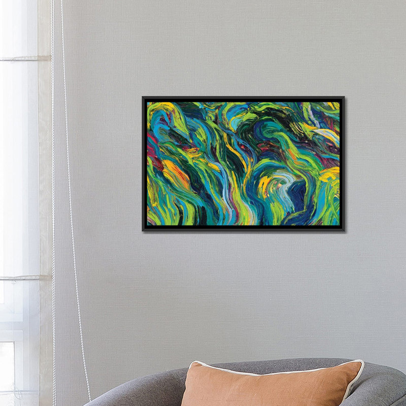 « gm 059 » par iris scott abstracts, impression sur toile, H 18 po x l 26 po x P 1,5 po, Toile avec cadre noir, Pas de tapis