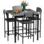Ensemble 5 pièces de table de bar à hauteur de comptoir, table de cuisine carrée et chaises avec repose-pieds, conception peu encombrante