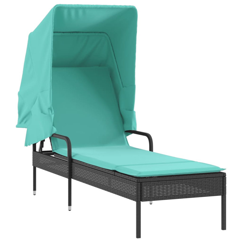 Ebern Designs Sun Lounger With Canopy And Table Brown Poly Rattan, Turquoise/Black