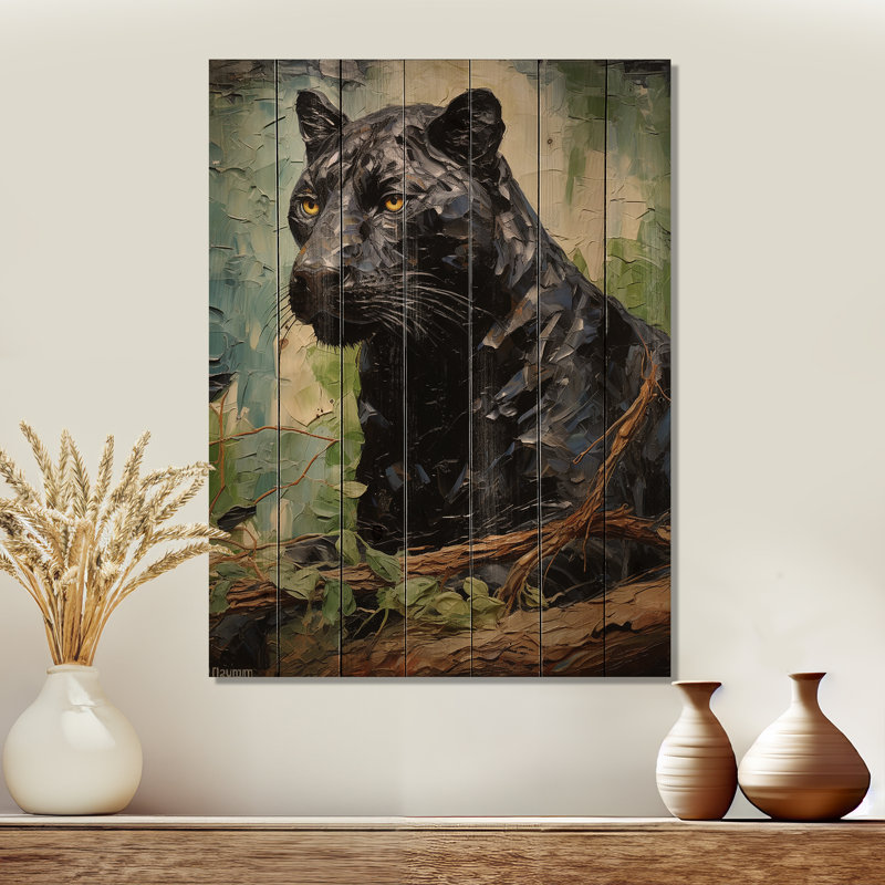 Panthère noire de la jungle II sur bois, H 20 po x l 10 po x P 0,78 po