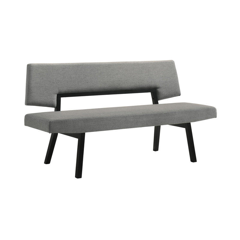 Jeiren 63" Wide Upholstered Dining Bench with Back in Rubberwood and Fabric, Charcoal, Black