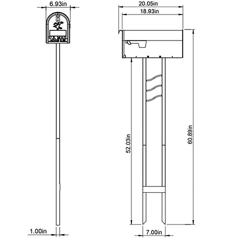 Black Steel Medium Mailbox with Post Combo