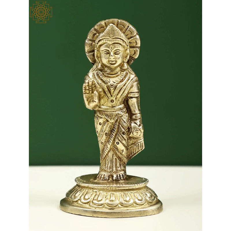 3" Small Brass Standing Goddess Lakshmi Statue – Handmade Durable Alloy | Spiritual Prosperity Decor