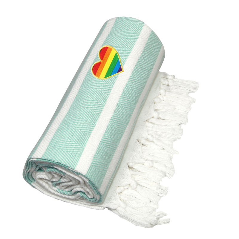  Serviette de plage turque en coton, Turquoise doux et blanc