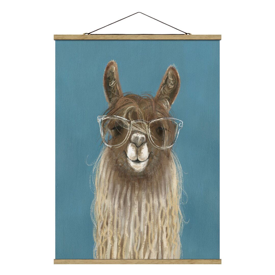 Stoffbild Mit Posterleisten - Lama Mit Brille III - Hochformat 4:3