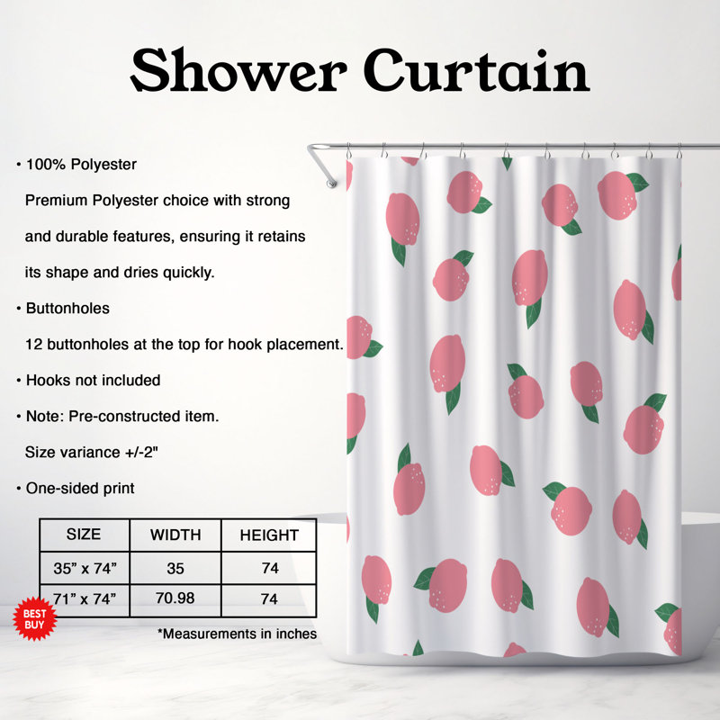 Rideau de douche rose 1 pièce, H 74 po x l 71 po