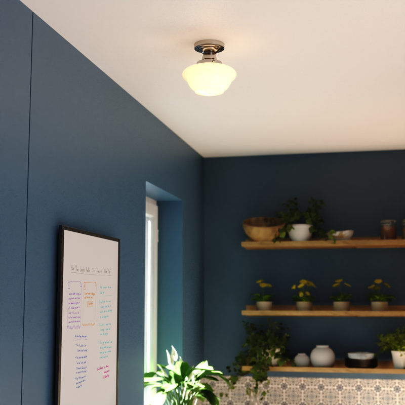 Plafonnier semi-encastré de style école en nickel satiné à 1 lumière de 8,75 po avec abat-jour en verre opale givré Eastgate, idéal pour les plafonds bas, la chambre à coucher, le couloir ou la cuisine