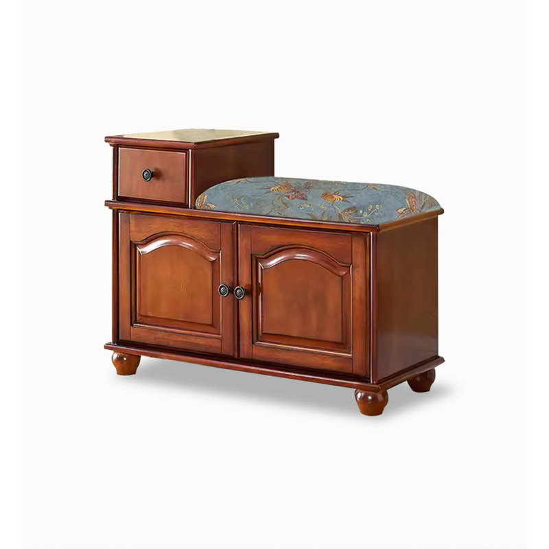 Solid Rubberwood Shoe Cabinet with Seating