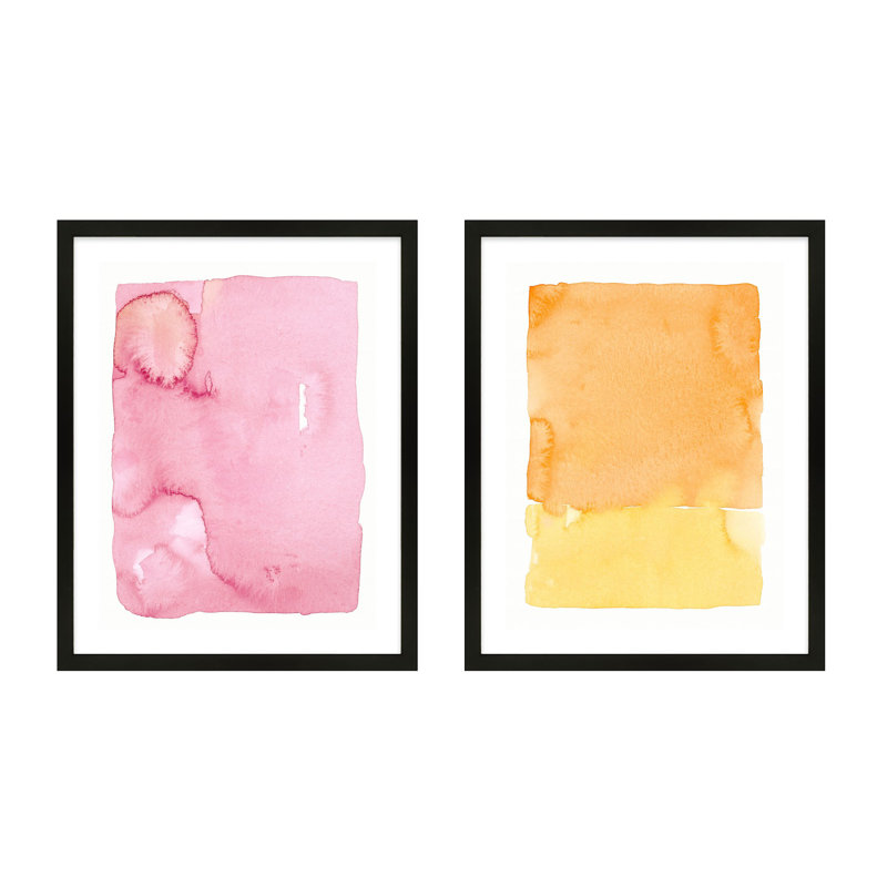 Pink & Orange Splash Set Of 2 Print by Jacques Pilon, 30" H x 24" W, Black Wood