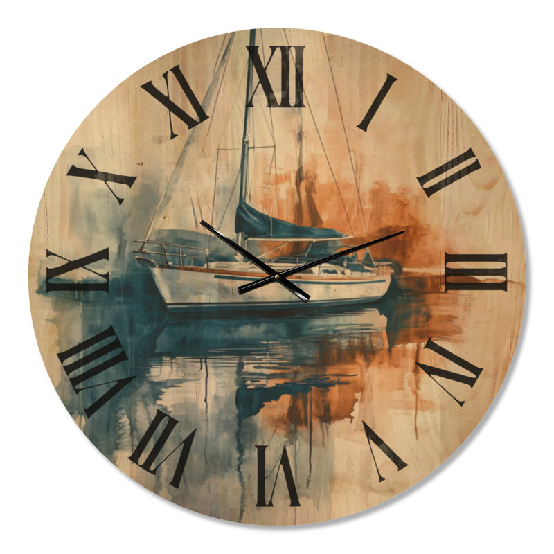 Harbor Reflection - Sailboat Solid Wood Wall Clock, Extra Large