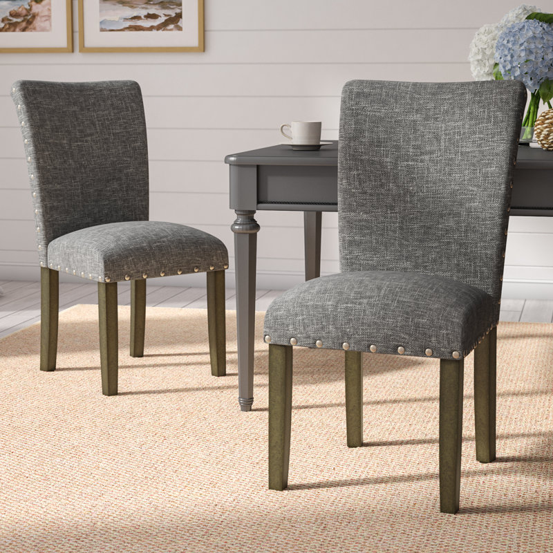 Chaise rembourrée en lin Saxis, Gris ardoise