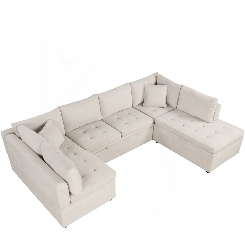 Beige Chenille With Square Arms Sofa