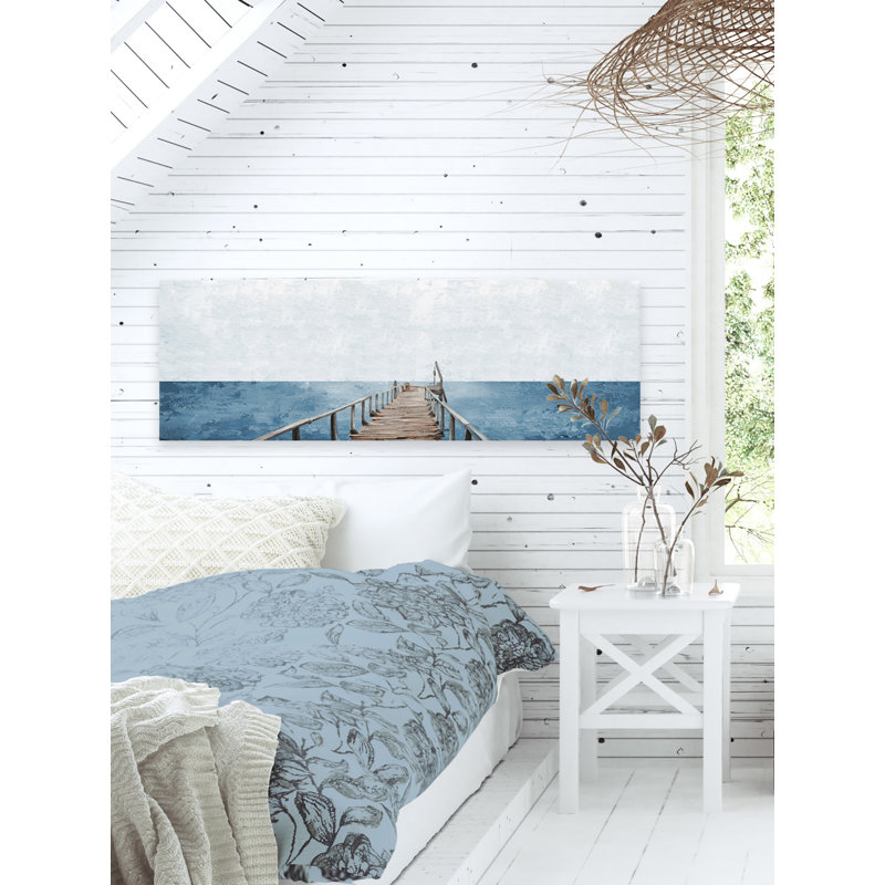 Vieux quai en bois - peinture panoramique sur toile tendue, H 5 po x l 15 po x P 1,5 po