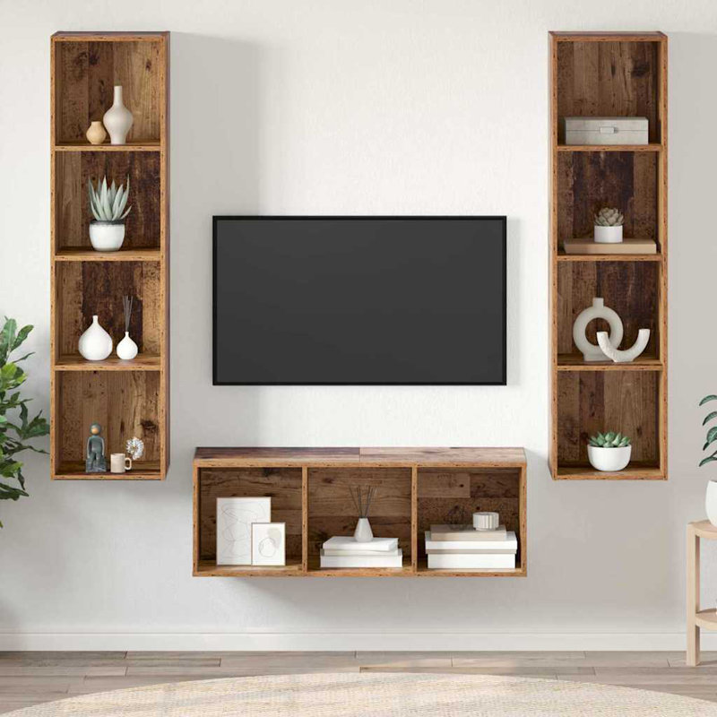 TV Cabinet Set Wall-Mounted 3 Pcs 37 X 37 X 142.5 Cm, Old Wood