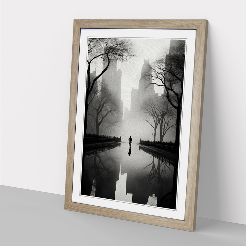 Central Park Minimalism - Single Picture Frame Print on Wood, 46cm H x 34cm W x 2cm D, Oak Framed