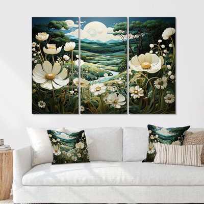 «White Crimson Bloom Garden Serenade I», ensemble de reproductions d'art mural