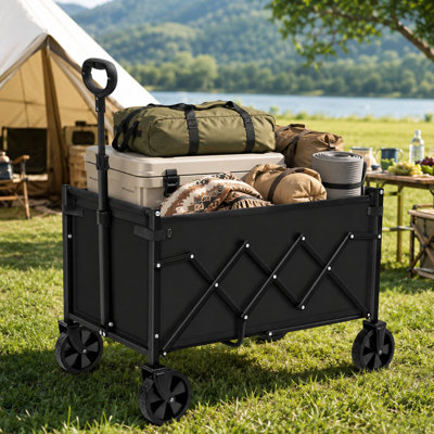 Chariot utilitaire pliable noir, roues à 360 ° et poignée réglable