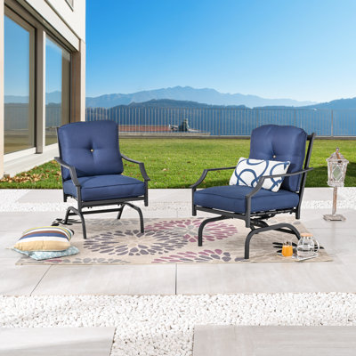 Ensemble de chaises berçantes d'extérieur 2 pièces avec coussins bleus