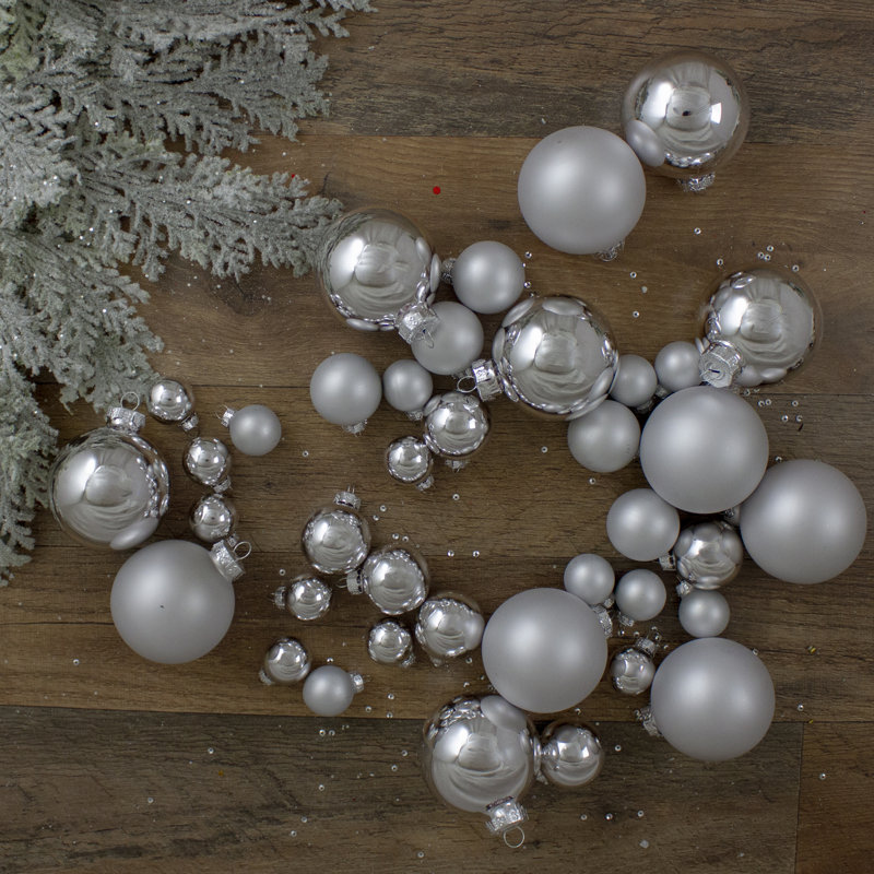 Ensemble d'ornement boule de Noël en verre 40 carats à 2 finitions, Argent