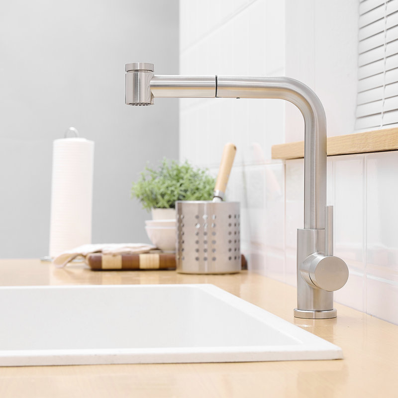 Contemporary Bar Prep Faucet With Pull-Out , Black Finish, Stainless Steel, Ceramic Kitchen Faucets Pull Down Spray, Fill